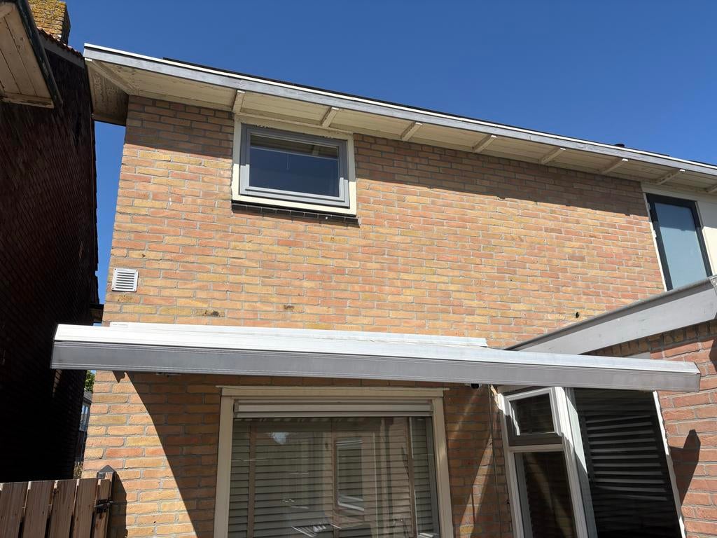 Knikarmscherm - 250 cm breed, 220 cm uitval, Tuin en Terras, Zonneschermen, Ophalen, Gebruikt, 150 tot 300 cm, 250 cm tot 450 cm