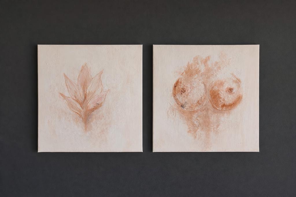 Handgemaakt abstract tweeluik op canvas – 2 x 40 x 40 cm, Ophalen of Verzenden