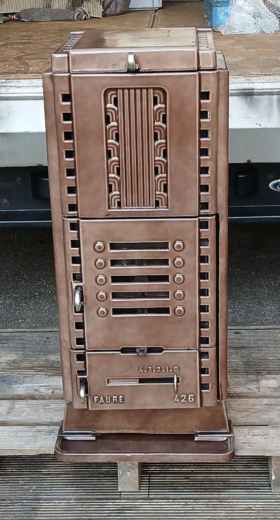 Prachtige geëmailleerde gietijzeren Art Deco kachel, Huis en Inrichting, Kachels, Gebruikt, Houtkachel, Ophalen of Verzenden, Vrijstaand