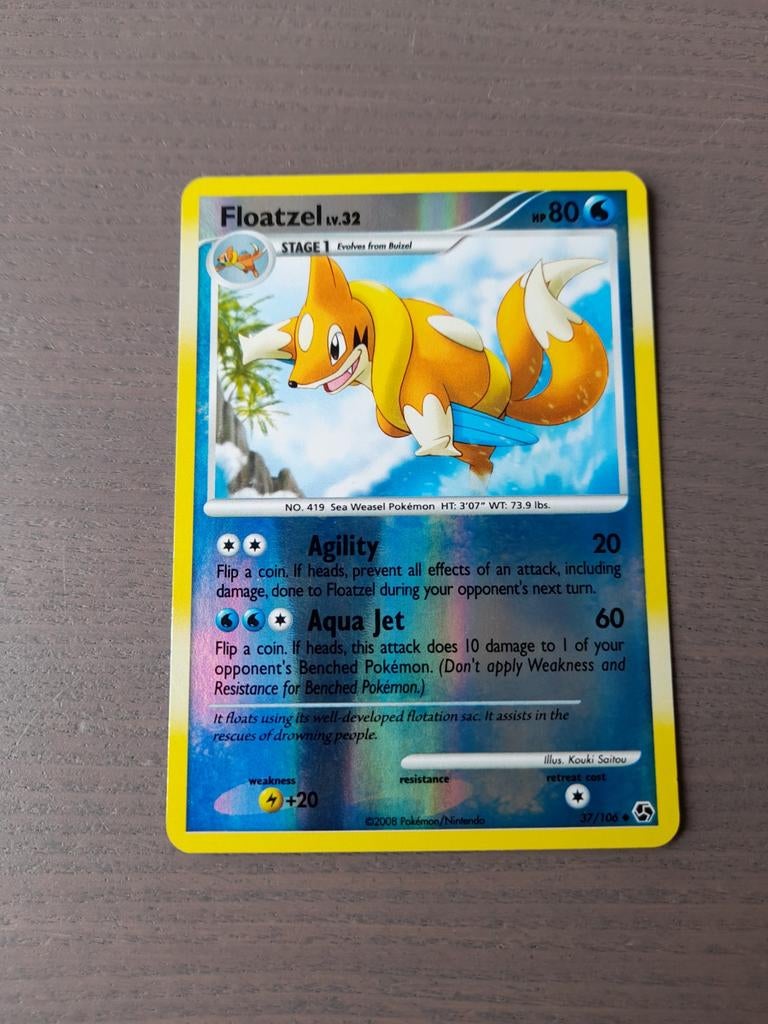 2008 great encounters 37/106 floatzel reverse, Ophalen of Verzenden, Gebruikt, Losse kaart, Foil