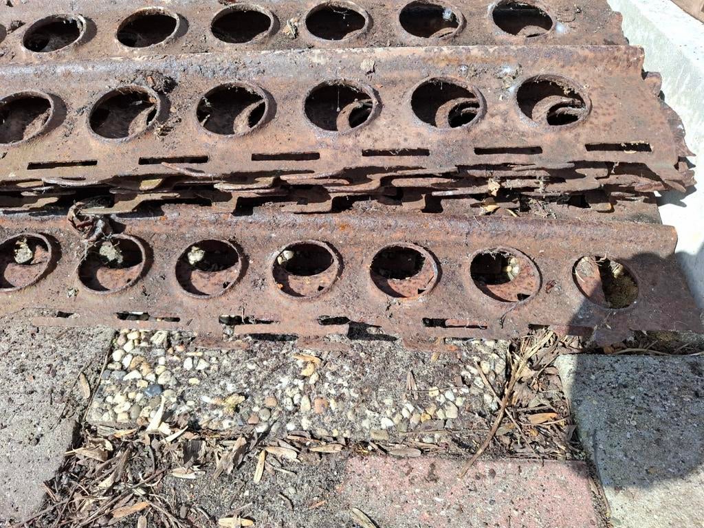 8 oude leger rijplaten, Doe-het-zelf en Verbouw, Platen en Panelen, Ophalen, Gebruikt