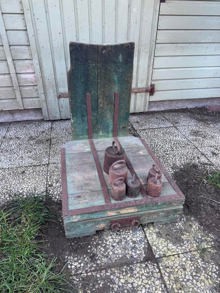 Antieke Bascule weegschaal met gewichten, Antiek en Kunst, Ophalen