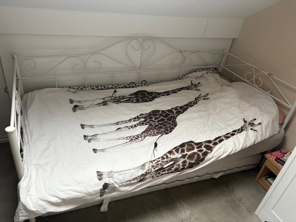 1 persoons wit meisjes bed, Ophalen, Overige materialen, 90 cm, Eenpersoons