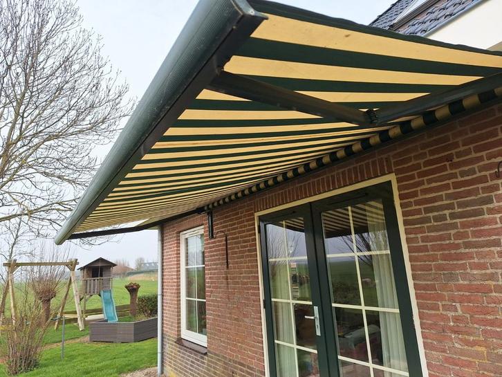 Zonnescherm knikarm 440x200cm elektrisch + sensoren, Tuin en Terras, Zonneschermen, Gebruikt, Knikarmscherm, 150 tot 300 cm, 250 cm tot 450 cm