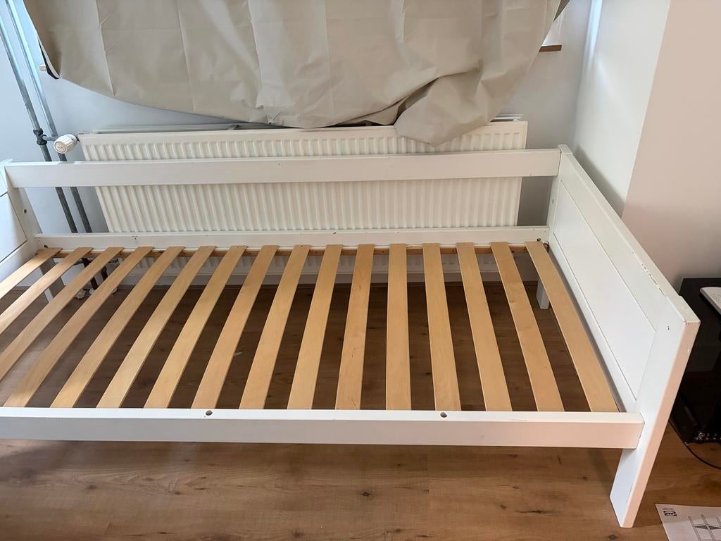 Eenpersoonsbed met lattenbodem - Wit, Ophalen, Gebruikt, 90 cm, Eenpersoons