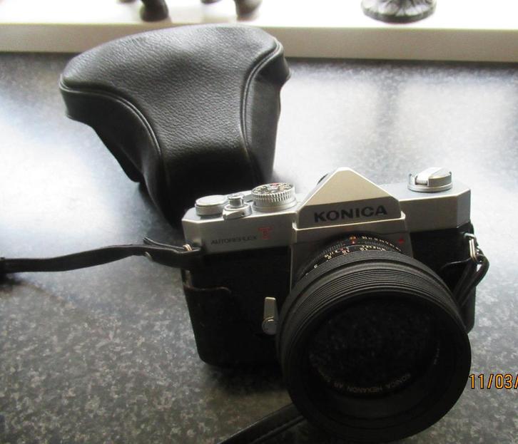 OUDE KONICA AUTOREFLEX T CAMERA MET ORIGINELE HOES, Audio, Tv en Foto, Fotocamera's Analoog, Gebruikt, Spiegelreflex, Konica, Ophalen of Verzenden