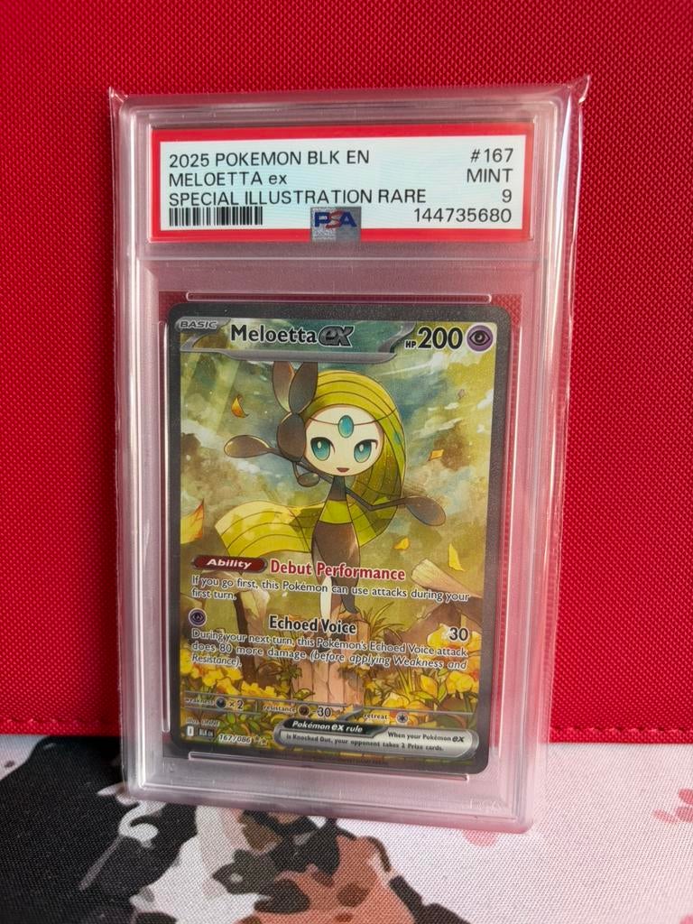 Pokemon kaart psa 9 Meloetta ex 167/086, Ophalen of Verzenden, Zo goed als nieuw, Losse kaart, Foil