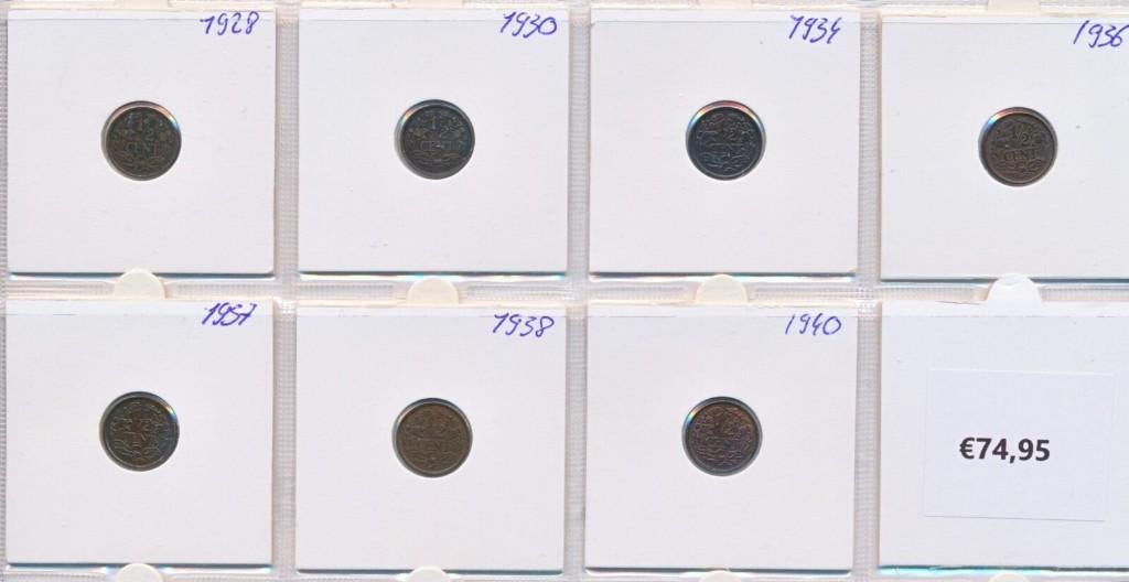 Nederland complete set halve cent 1891-1940 Wilhelmina 23pcs, Postzegels en Munten, Ophalen of Verzenden, Koningin Wilhelmina