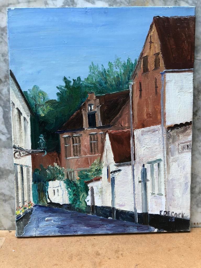 Het Begijnhof in Lier - schilderij olieverf op doek, Antiek en Kunst, Kunst | Schilderijen | Klassiek, Ophalen of Verzenden