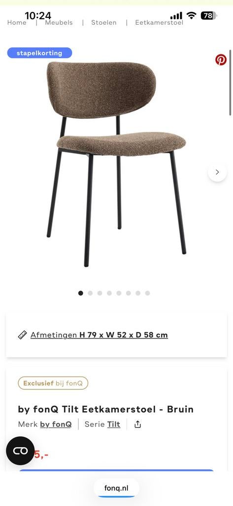 Eetkamerstoel Tilt bruin NIEUW in doos!, Ophalen of Verzenden, Nieuw, Bruin, Vier