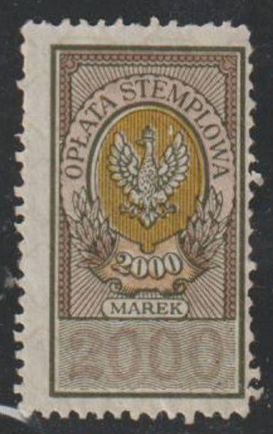 Polen belastingszegel revenue ca. 1922, 2000 marek, Ophalen of Verzenden, Polen, Postfris