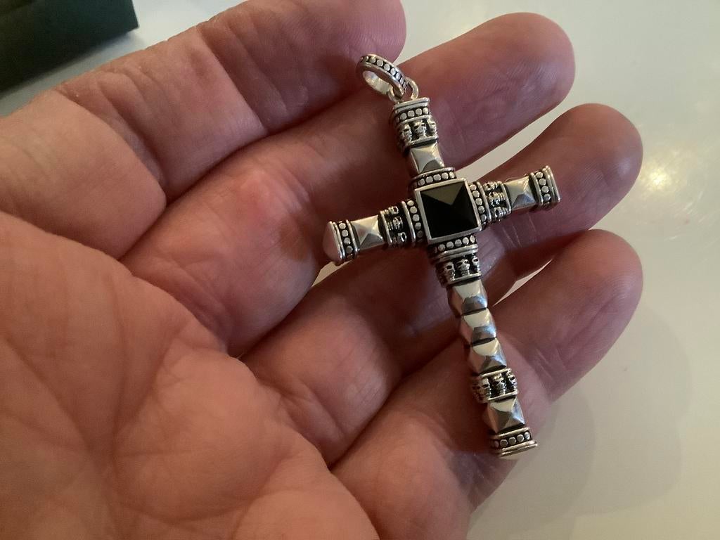 Vintage zilver hanger kruis Thomas Sabo Onyx doodskop 925 AG, Sieraden, Tassen en Uiterlijk, Kettinghangers, Verzenden, Zo goed als nieuw
