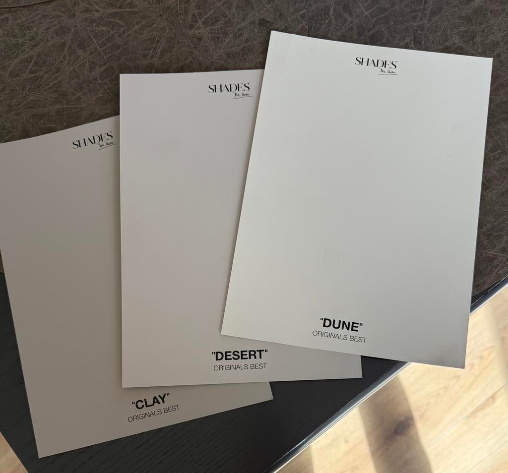 SET VAN 3 kleurstalen Shades by Eric Kuster - Dune/Des./Clay, Doe-het-zelf en Verbouw, Verf, Beits en Lak, Ophalen of Verzenden