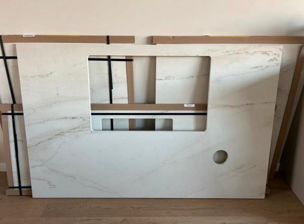 Nieuw dekton keukenblad + zijpanelen IKEA kookeiland blad, Ophalen, 75 cm of meer, Wit, 150 tot 200 cm