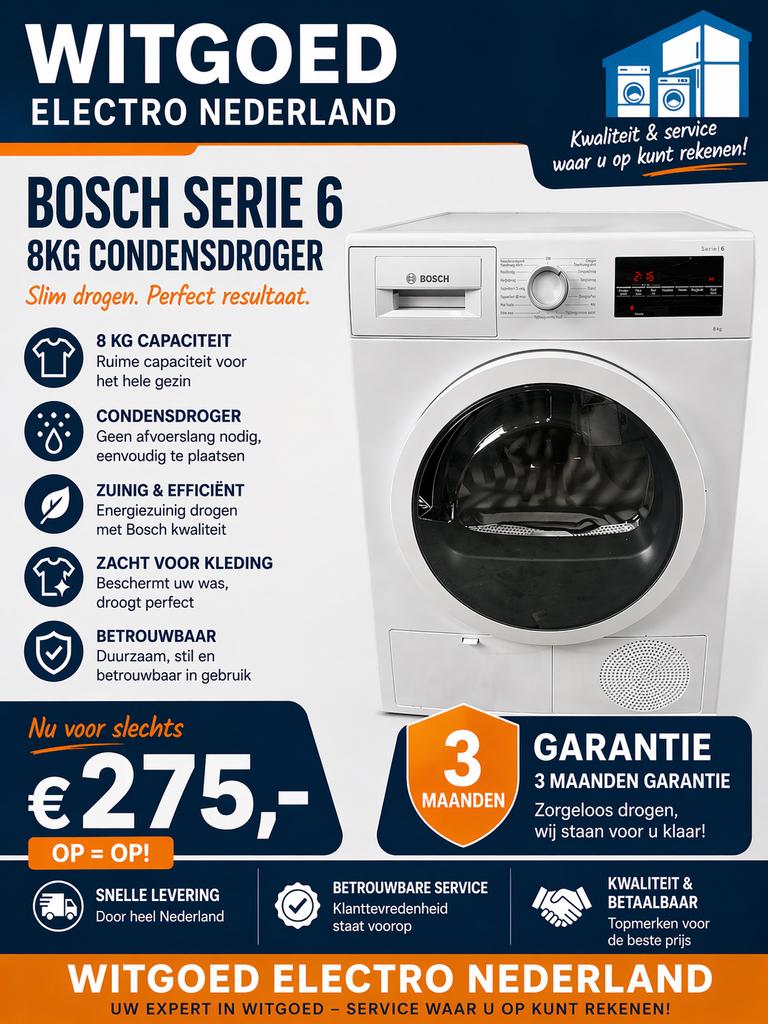 BOSCH SERIE 6 l 8KG l B KLASSE CONDENSDROGER MET GARANTIE!, Witgoed en Apparatuur, Wasdrogers, 8 tot 10 kg, Ophalen of Verzenden