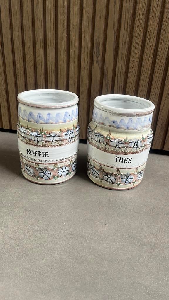 Set keramieken voorraadpotten KOFFIE & THEE – vintage stijl, ., Ophalen of Verzenden, Zo goed als nieuw, .