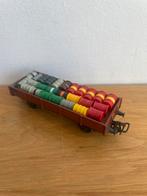 Marklin 2 platte boordwagens met vaatjes, Wisselstroom, Gebruikt, Wagon, Ophalen of Verzenden