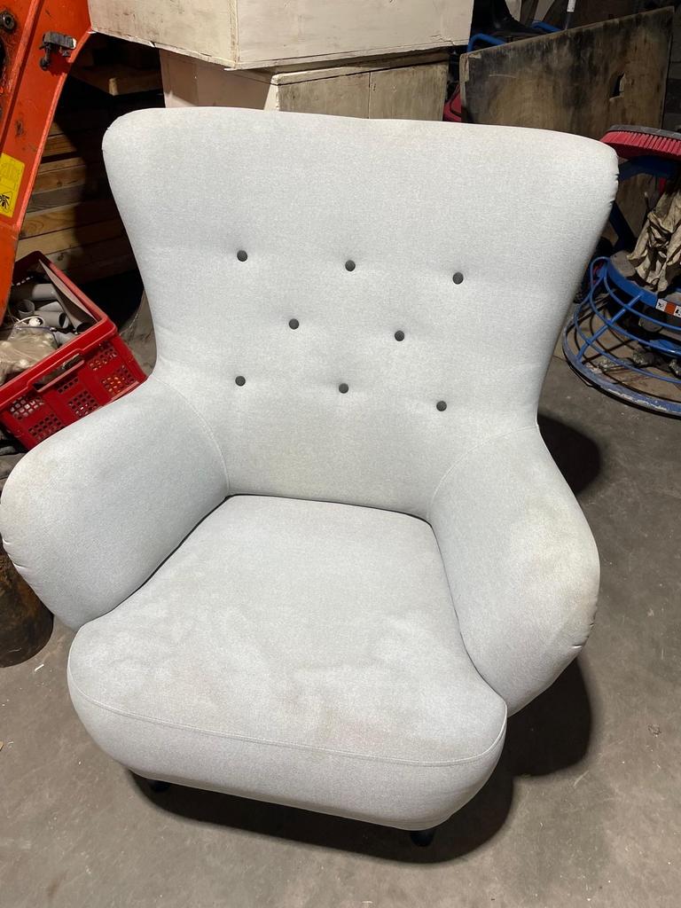 Twee fauteuils, lichtgrijs/blauw, Ophalen, Gebruikt, Stof, 75 tot 100 cm