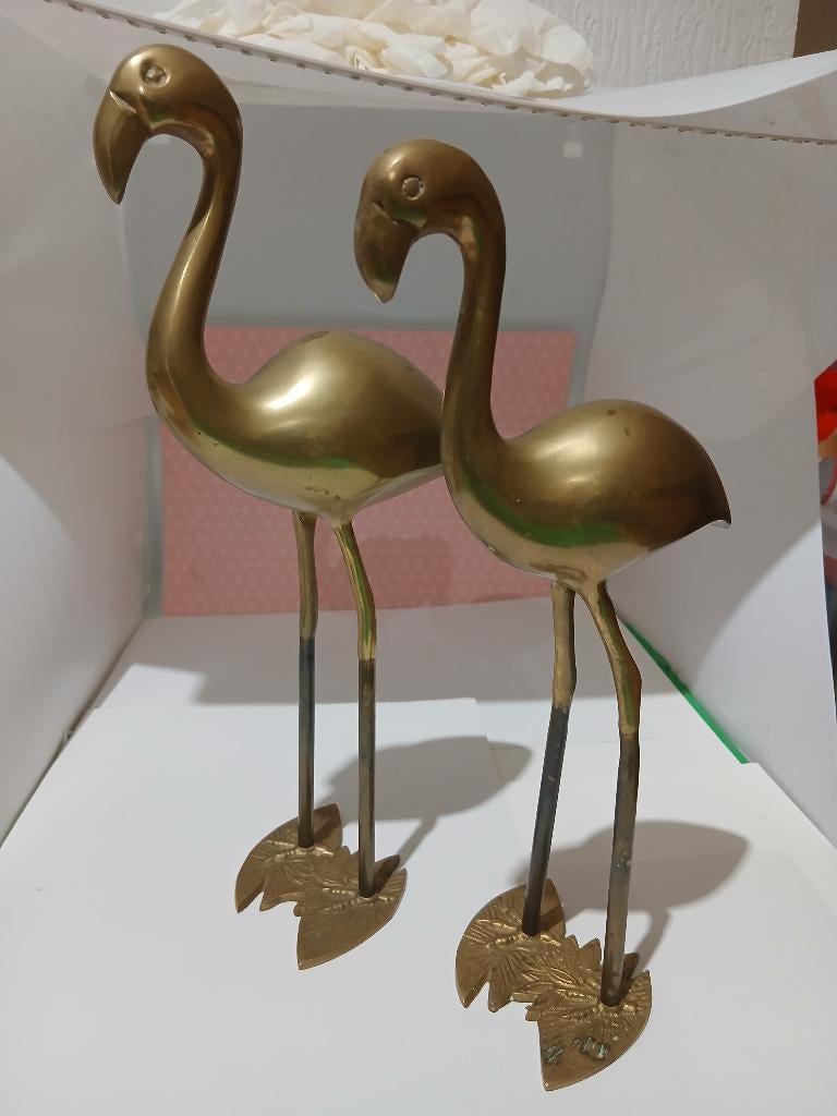 2 Vintage Messing Flamingo,s, Verzamelen, Beelden en Beeldjes, Ophalen of Verzenden, Gebruikt, Dier
