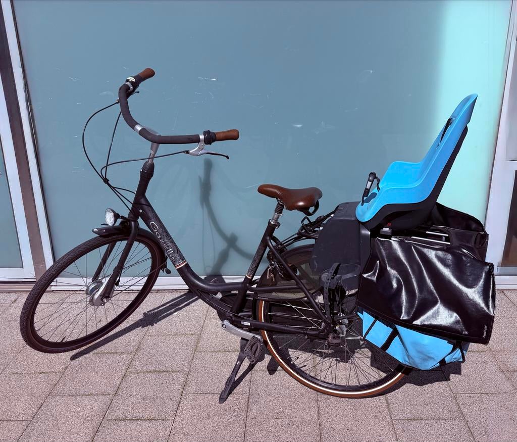 Gazelle Bloom Moederfiets met kinderzitje en fietstassen, Ophalen, 53 tot 56 cm, Dubbele standaard, Zo goed als nieuw