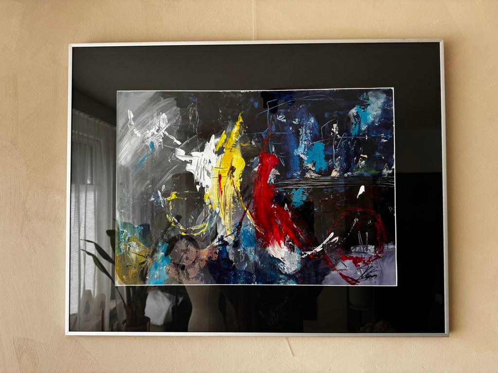 Prachtig abstract schilderij 90 x 70 cm met Barth lijst, Ophalen