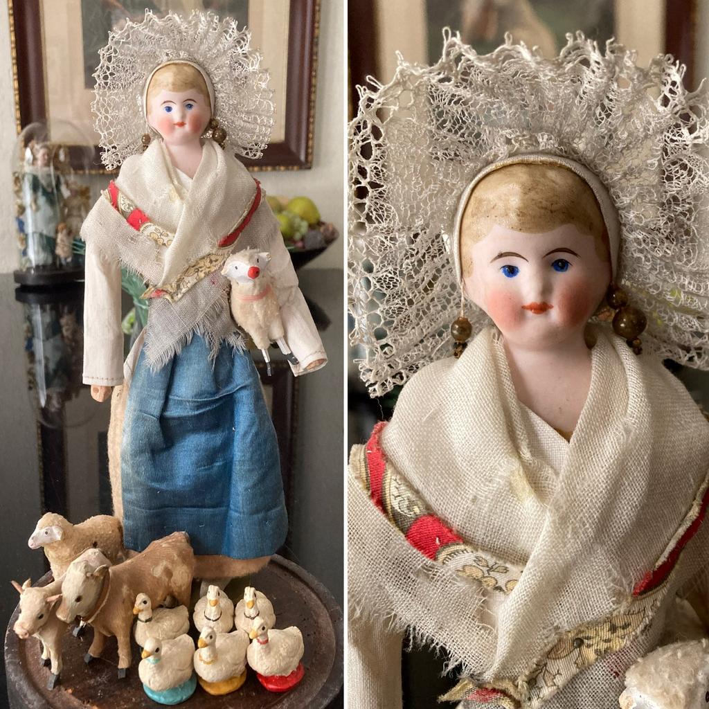 🌿 Pop,”ANTIEKE PORSELEINEN PARIAN POP”HERDERINNETJE”🌿, Antiek en Kunst, Verzenden