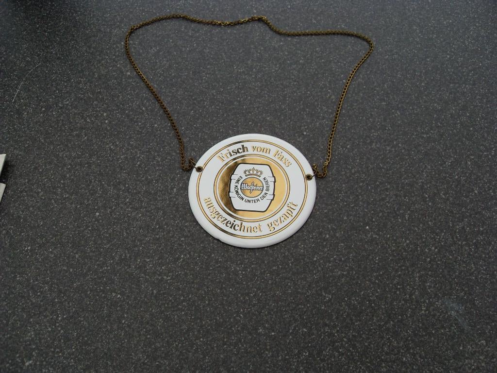 warsteiner  emaile reclame bord aan ketting, Ophalen of Verzenden, Zo goed als nieuw, Reclamebord, Plaat of Schild, Overige merken