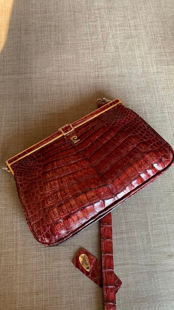 Vintage PiereCardin croco jaren 70 tas / clutch met spiegel, Ophalen of Verzenden, Gebruikt, Bruin, Avondtasje