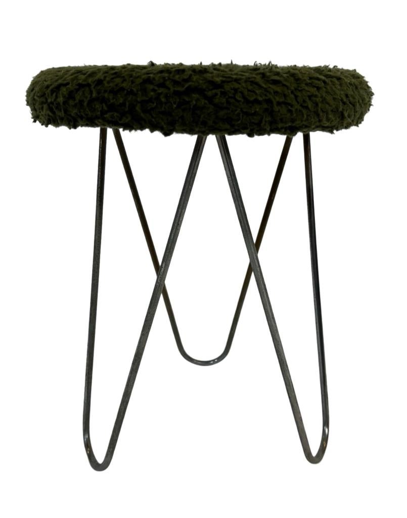 Vintage Kruk Met Hairpin Legs En Vachtje Klein Krukje 60's, Vintage kruk, Vintage kruk, Ophalen of Verzenden, Zo goed als nieuw