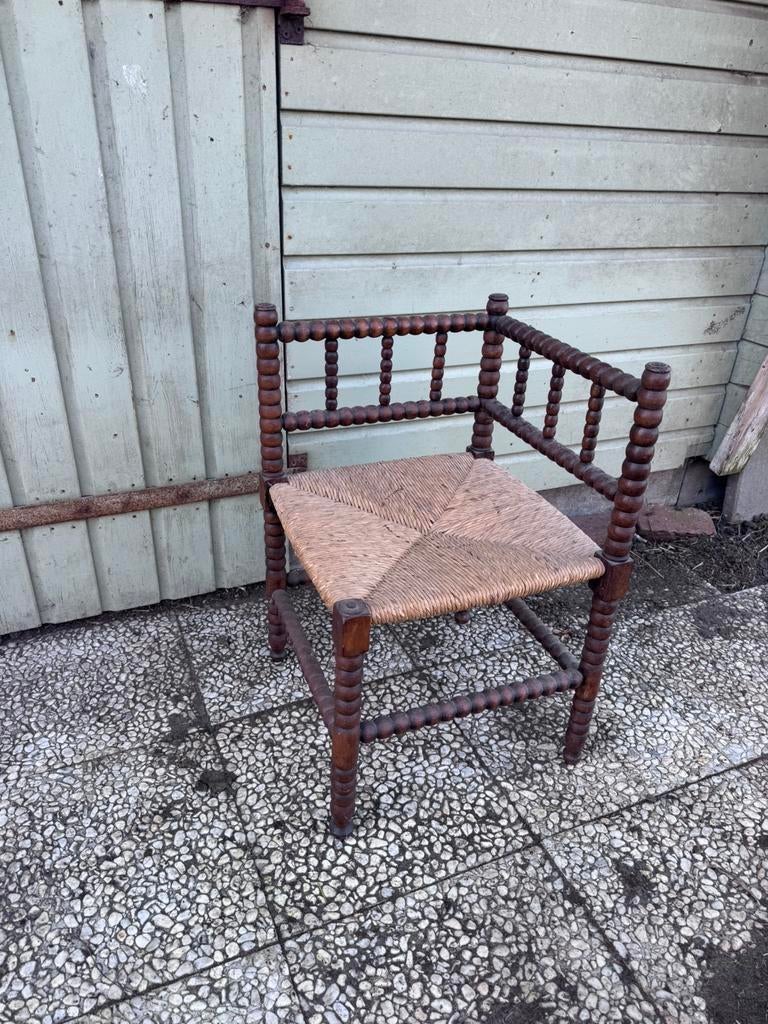 Antieke Houten stoel Hoekstoel geweven stro boerderijstoel, Antiek en Kunst, Antiek | Meubels | Stoelen en Banken, Ophalen