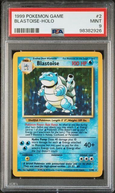 2/102 base blastoise psa 9, Ophalen of Verzenden, Zo goed als nieuw, Foil