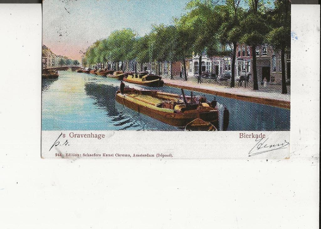 Den Haag Bierkade met vrachtschuiten, Ophalen of Verzenden, Voor 1920, Gelopen, Zuid-Holland