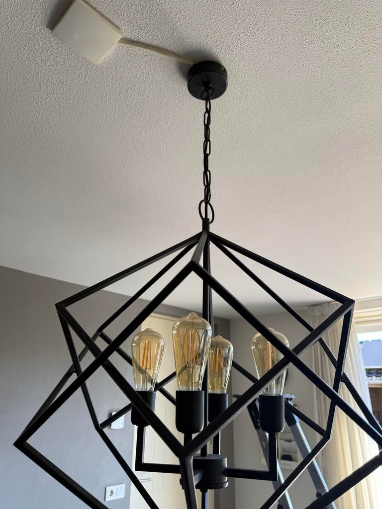 Zwarte Industriële Hanglamp - Kubus Design, Ophalen, Zo goed als nieuw, Metaal, 50 tot 75 cm