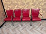 4 Bert Plantagie stoelen - Rood leer met metalen frame, Huis en Inrichting, Gebruikt, Leer, Ophalen of Verzenden, Vier