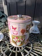 Groot hoog rond blik diverse bloemboeketjes / roze roosjes, Ophalen of Verzenden, Gebruikt, Overige