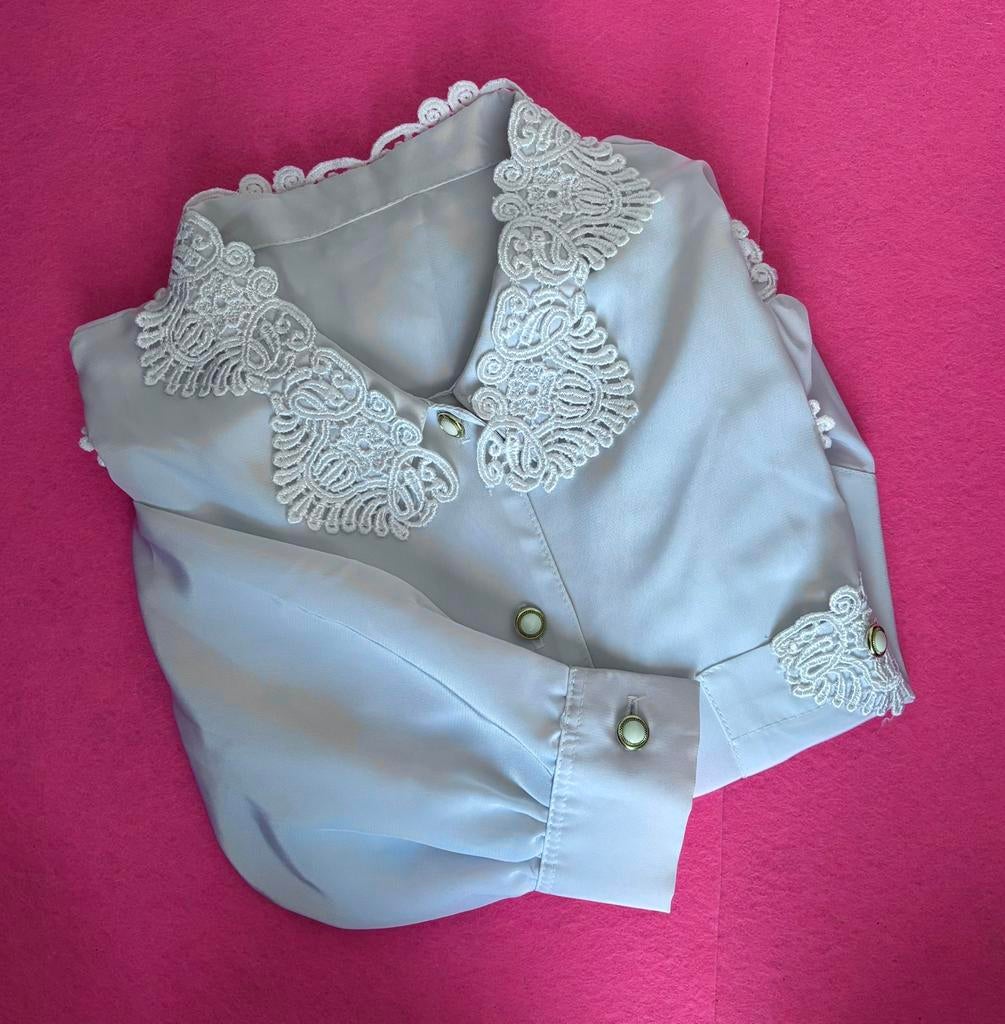Vintage blouse top kanten kraagje borstzakjes kant wit M, Kleding | Dames, Blouses en Tunieken, Ophalen of Verzenden, Zo goed als nieuw