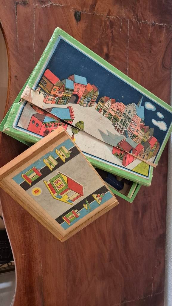 Vintage Spelletjes - Houten Bouwblokken en Puzzel, Ophalen of Verzenden, Gebruikt