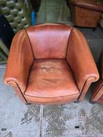 2x Chesterfield club fauteuil cognac leer + BEZORGING GRATIS, Gebruikt, ., Chesterfield, Ophalen of Verzenden