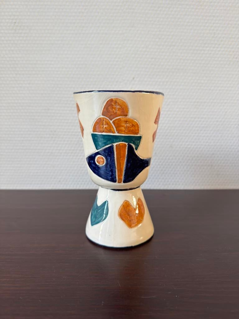 Handgemaakt Keramieken Vaas met Vis Decor, Bloemenvaas, Antiek en Kunst, Ophalen of Verzenden