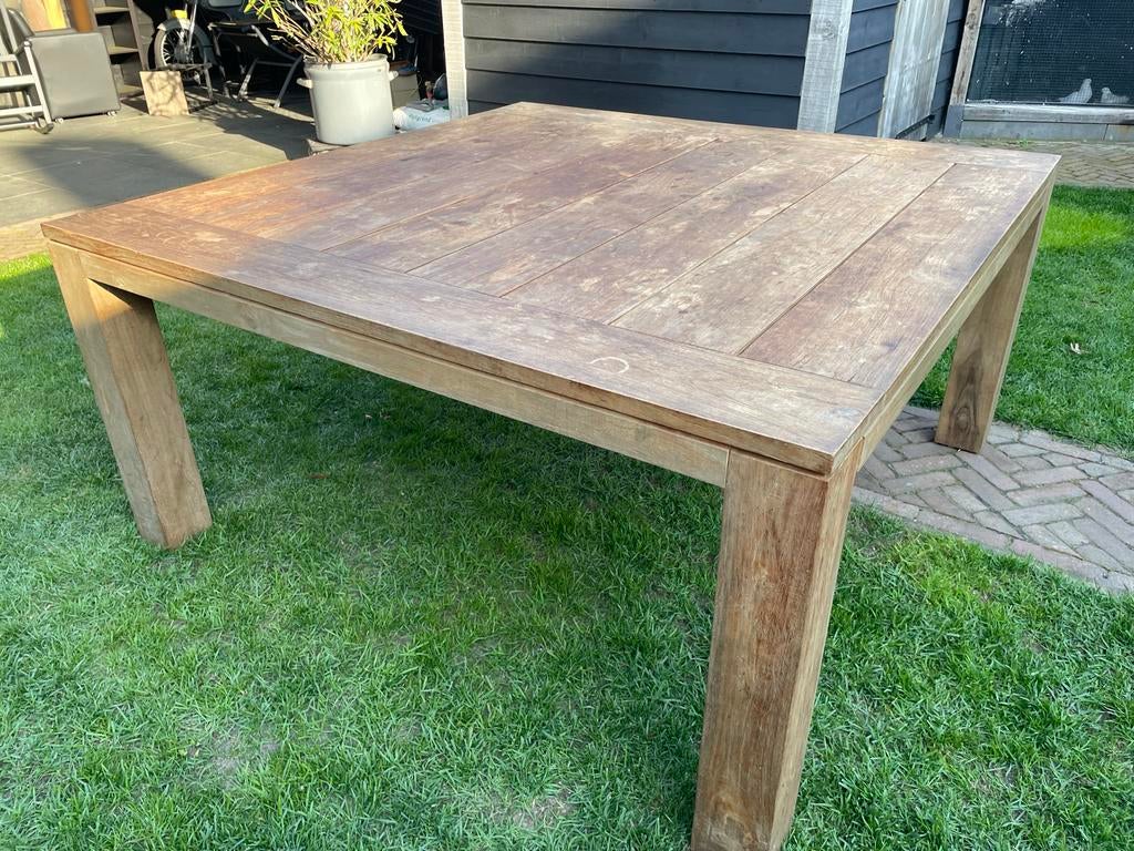 Stevige vierkante teakhouten tuintafel Life 160x160, Tuin en Terras, Tuintafels, Ophalen, Gebruikt, Vierkant, Teakhout