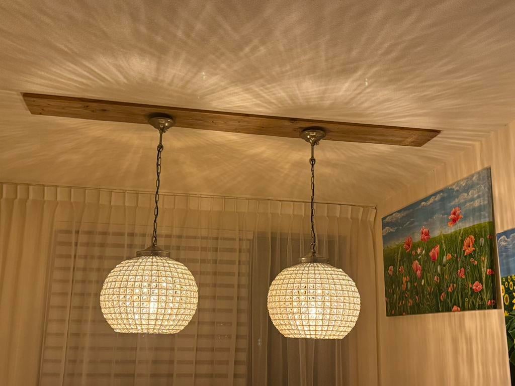 2x kristallen bolhanglampen riviera maison, Ophalen of Verzenden, Zo goed als nieuw, Minder dan 50 cm