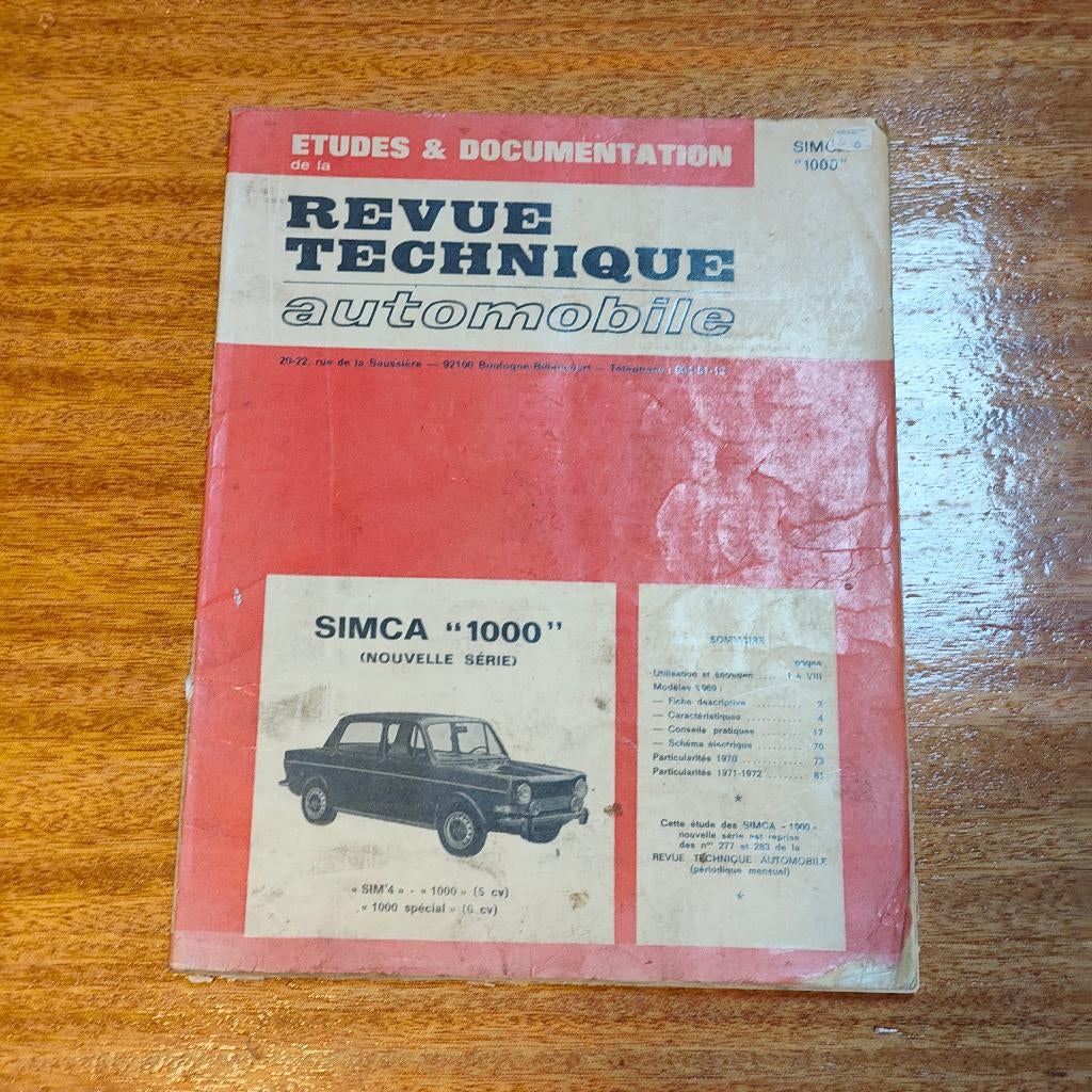 Onderhoudsboek Simca 1000 Revue Technique Automobile, Ophalen of Verzenden