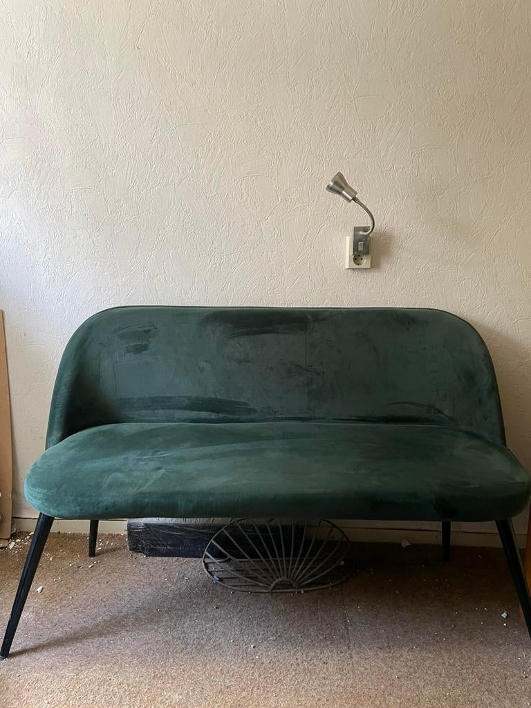 Groen velvet bankje, Ophalen, Gebruikt, Tweepersoons, 75 tot 100 cm
