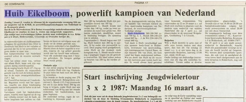 NK Powerliften Alkmaar 1987, Contacten en Berichten, Advies en Oproepen
