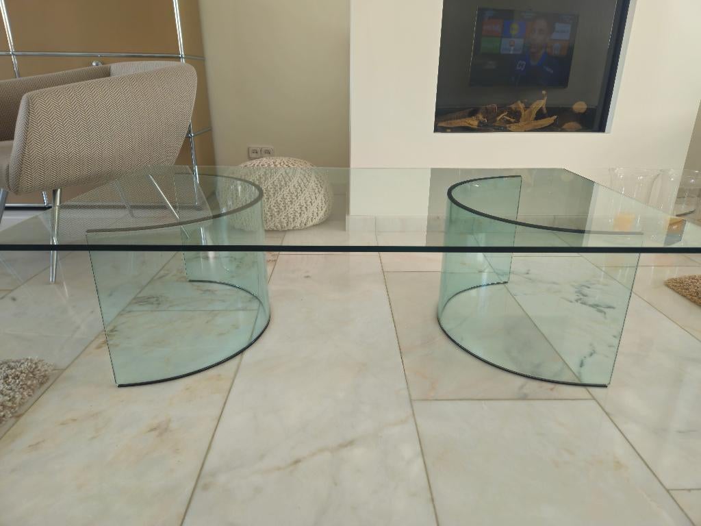 Glazen salontafel in stijl van Fiam Italia., Ophalen, 100 tot 150 cm, 50 tot 100 cm, Minder dan 50 cm