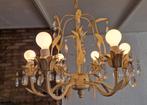 Vintage Kroonluchter met Kristallen - Crème Kleur, Ophalen of Verzenden, Gebruikt, Glas, Vintage, Klassiek, Romantisch
