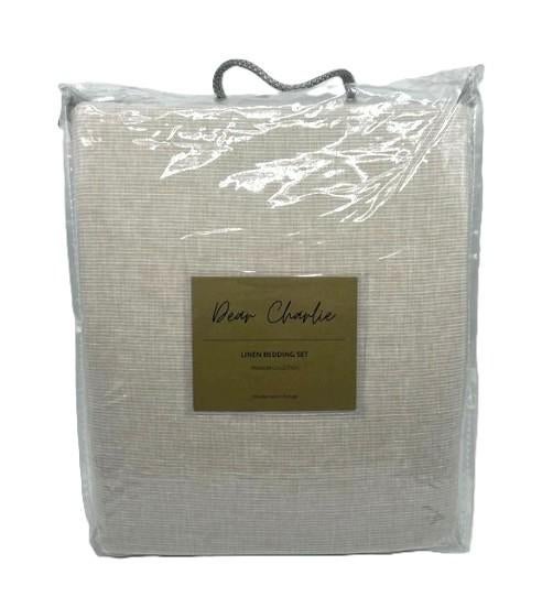 100% linnen dekbedovertrek 240x220 met slopen Beige Stripes, Beige, Dekbedovertrek, Ophalen of Verzenden, Nieuw