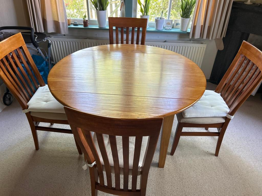 Inklapbare ronde tafel met 4 stoelen - complete set, Ophalen, Gebruikt, Rond, Vier personen