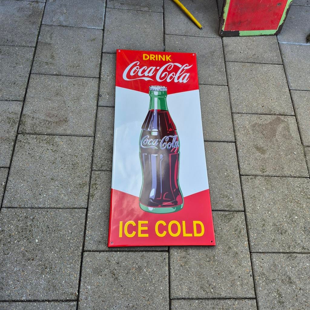 Vintage Coca-Cola Emaille Reclamebord - Ice Cold, Verzamelen, Ophalen, Gebruikt, Reclamebord