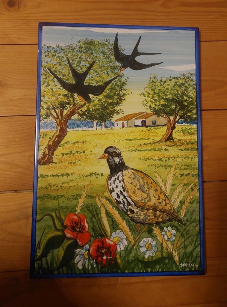 Portugese tegel met vogel en zwaluwen 20x30 cm, Ophalen of Verzenden
